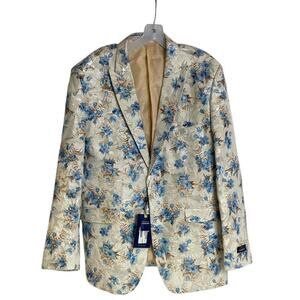Men’s Studio Ferera‎ Floral Brocade Blazer Jacket 46 - Ivory & Blue - NWT
